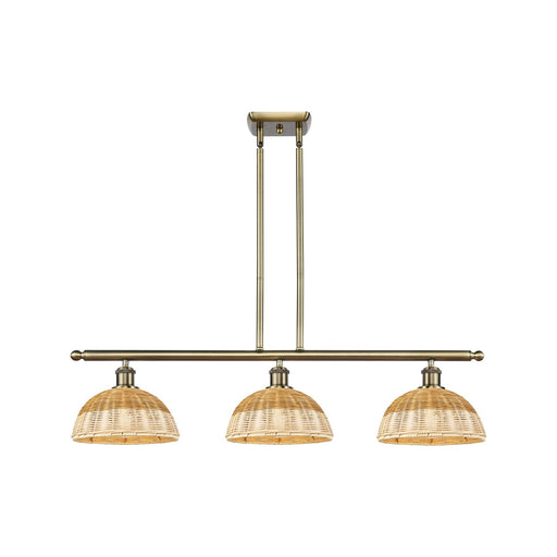 Innovations Bristol Natural II 36in 3-Light Island | Industrial Antique Brass and Natural Fiber | Kitchen Island | Model 516-3I-AB-NBD2-9-NAT