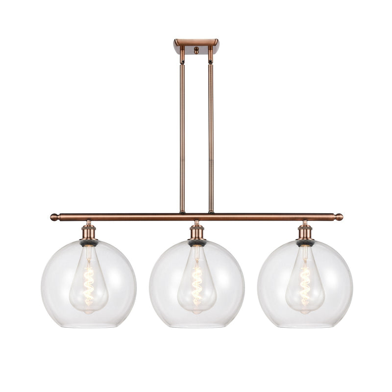 Innovations Athens 38in 3-Light Island Light | Industrial Antique Copper and Clear Glass | Kitchen Island & Dining Room | Model 516-3I-AC-G122-12