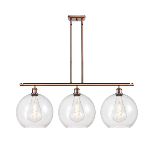 Innovations Athens 38in 3-Light Island Light | Industrial Antique Copper and Clear Glass | Kitchen Island & Dining Room | Model 516-3I-AC-G122-12