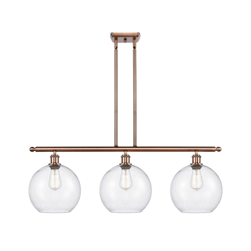 Innovations Athens 37in 3-Light Island Light | Industrial Antique Copper and Seedy Glass | Kitchen Island & Dining Room | Model 516-3I-AC-G124-10
