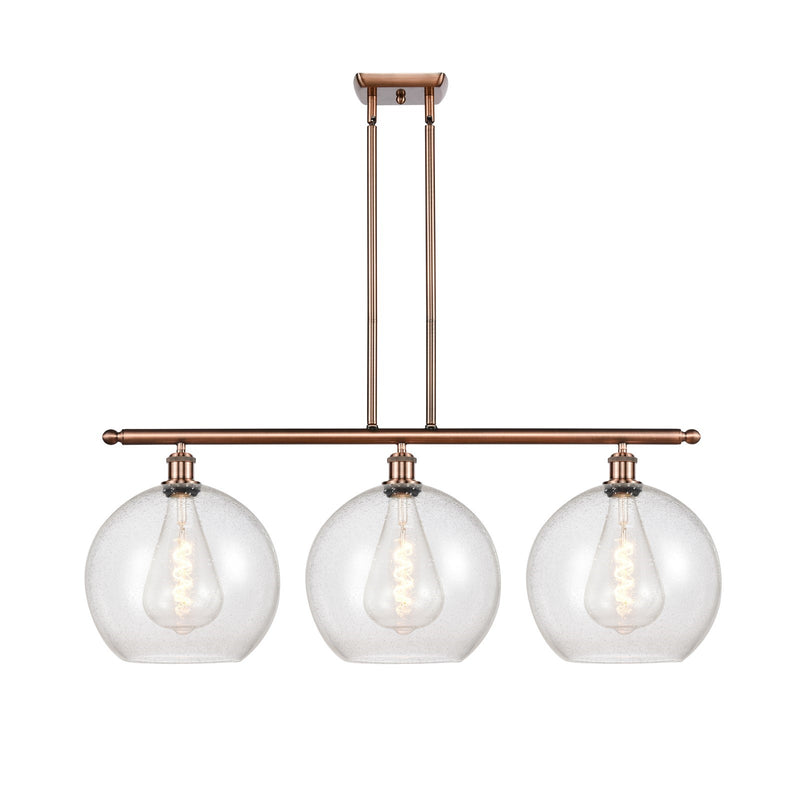 Innovations Athens 38in 3-Light Island Light | Industrial Antique Copper and Seedy Glass | Kitchen Island & Dining Room | Model 516-3I-AC-G124-12