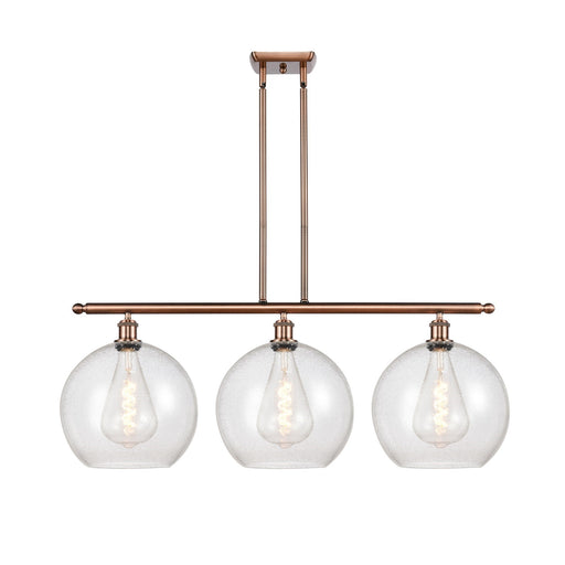 Innovations Athens 38in 3-Light Island Light | Industrial Antique Copper and Seedy Glass | Kitchen Island & Dining Room | Model 516-3I-AC-G124-12