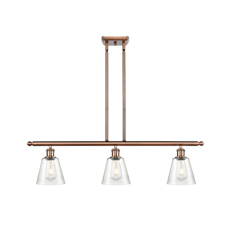 Innovations Caton 36in 3-Light Island | Industrial Antique Copper and Frosted Glass | Kitchen Island & Dining Room | 36 x 9 in | Model 516-3I-AC-G454