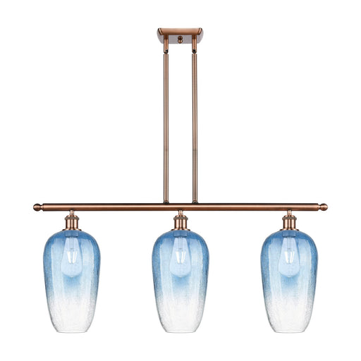 Innovations Brookhaven Flute 36in 3-Light Island Light | Industrial Antique Copper and Sapphire Blue Glass | Kitchen | Model 516-3I-AC-G484-7SB