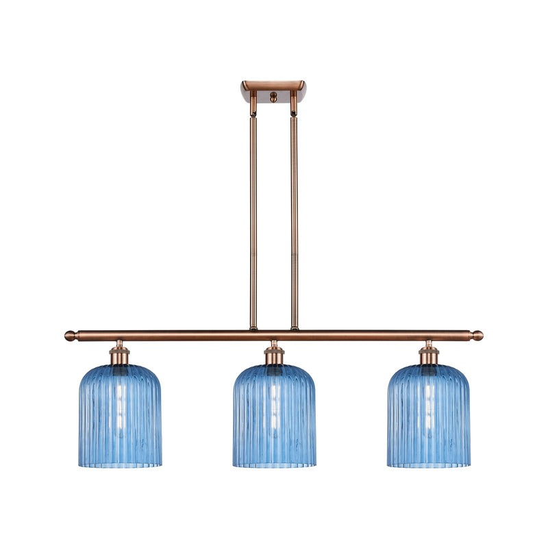 Innovations Bridal Veil 36in 3-Light Island Light | Art Nouveau Antique Copper and Princess Blue Glass | Kitchen Island | Model 516-3I-AC-G559-8BL