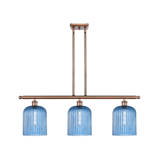 Innovations Bridal Veil 36in 3-Light Island Light | Art Nouveau Antique Copper and Princess Blue Glass | Kitchen Island | Model 516-3I-AC-G559-8BL