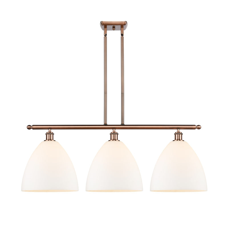 Innovations Bristol 38.5in 3-Light Island Light | Industrial Antique Copper and Matte White Glass | Kitchen Island | Model 516-3I-AC-GBD-121-LED