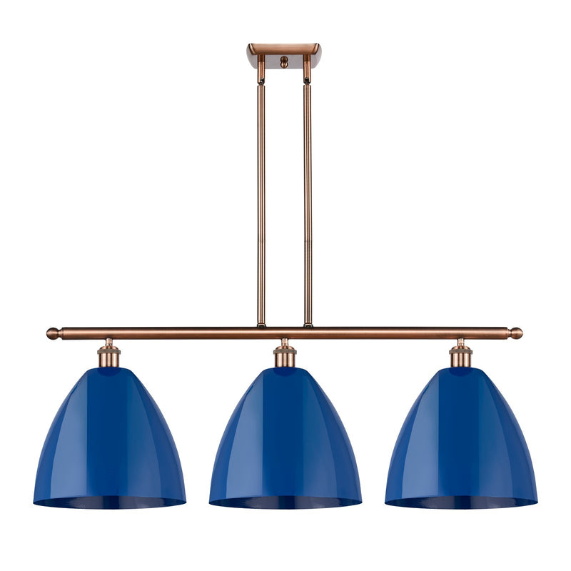 Innovations Plymouth 38.5in 3-Light Island Light | Industrial Antique Copper and Matte Blue Metal | Kitchen Island | Model 516-3I-AC-MBD-12-BL