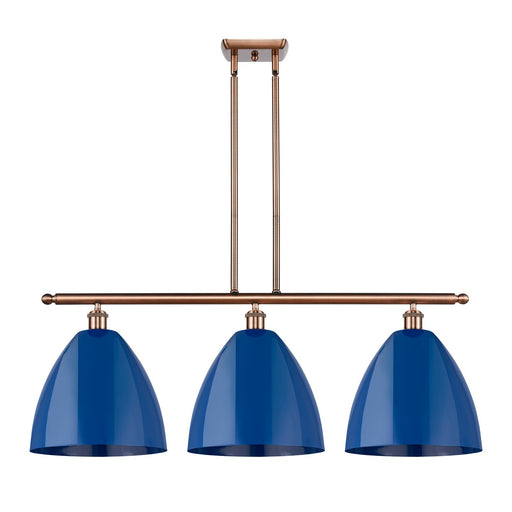 Innovations LED Plymouth 38.5in 3-Light Island Light | Industrial Antique Copper and Matte Blue Metal | Kitchen | Model 516-3I-AC-MBD-12-BL-LED