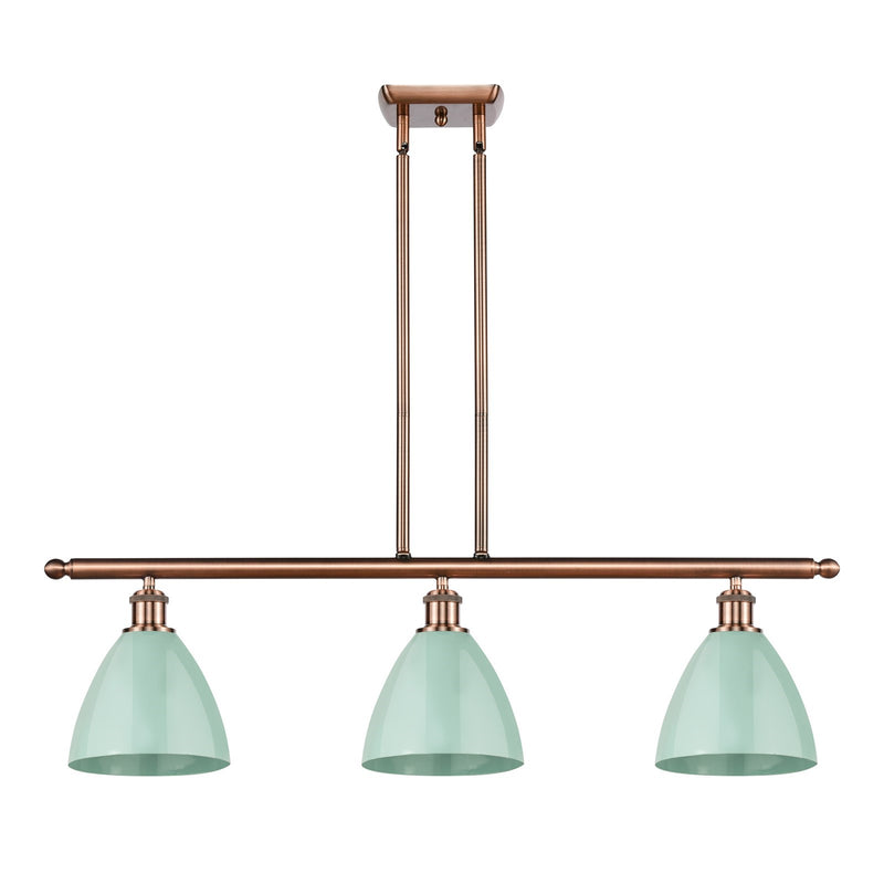 Innovations Plymouth 36in 3-Light Island Light | Industrial Antique Copper and Matte Seafoam Metal | Kitchen Island | Model 516-3I-AC-MBD-75-SF