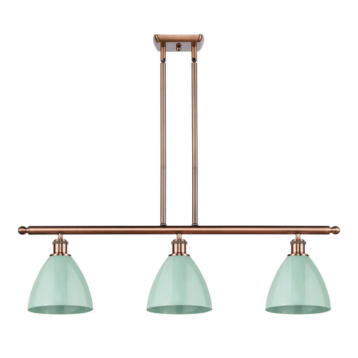 Innovations Plymouth 36in 3-Light Island Light | Industrial Antique Copper and Matte Seafoam Metal | Kitchen Island | Model 516-3I-AC-MBD-75-SF