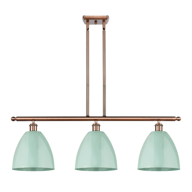 Innovations Plymouth 36in 3-Light Island | Industrial Antique Copper and Matte Seafoam Metal Shade | Kitchen Island | Model 516-3I-AC-MBD-9-SF