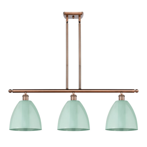 Innovations Plymouth 36in 3-Light Island | Industrial Antique Copper and Matte Seafoam Metal Shade | Kitchen Island | Model 516-3I-AC-MBD-9-SF