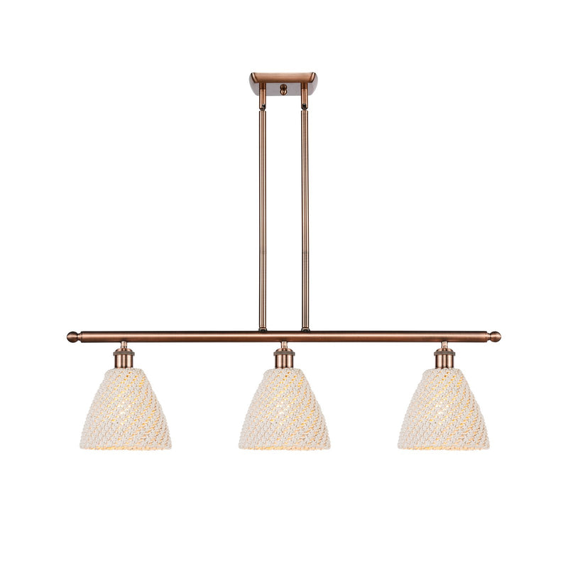 Innovations Bristol Natural 36in 3-Light Island | Farmhouse Antique Copper and Natural Fiber Dome Shade | Kitchen Island | Model 516-3I-AC-NBD-75-NAT