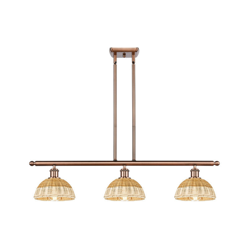 Innovations Bristol Natural II 36in 3-Light Island | Industrial Antique Copper and Natural Fiber Dome Shade | Kitchen | Model 516-3I-AC-NBD2-75-NAT