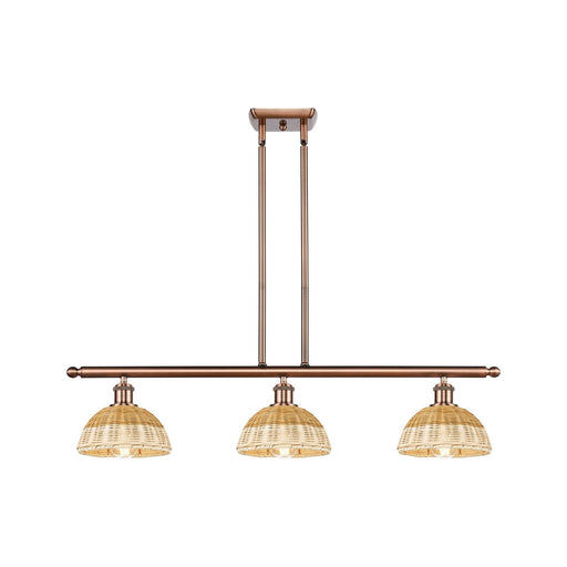 Innovations Bristol Natural II 36in 3-Light Island | Industrial Antique Copper and Natural Fiber Dome Shade | Kitchen | Model 516-3I-AC-NBD2-75-NAT