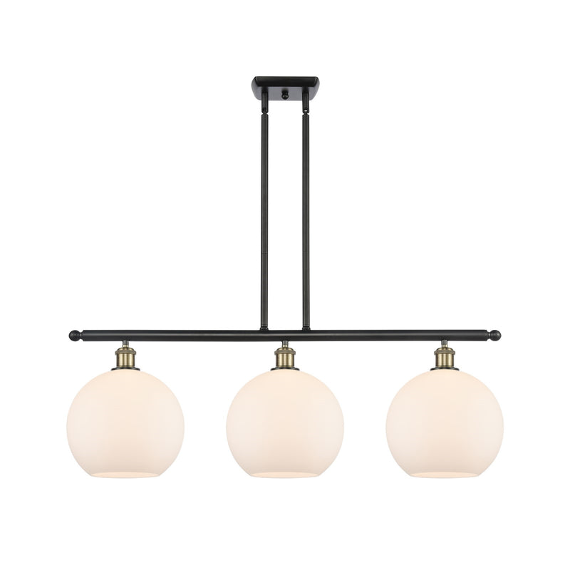 Innovations Athens 36.5in 3-Light Island | Industrial Black Antique Brass and Matte White Glass Shade | Kitchen Island | Model 516-3I-BAB-G121-10