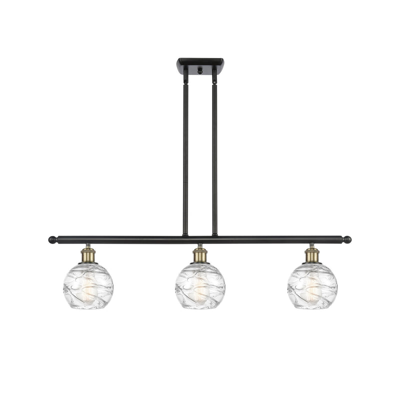 Innovations Athens Deco Swirl 36in 3-Light Island Light | Industrial Black Antique Brass and Clear Deco Swirl Glass | Model 516-3I-BAB-G1213-6CL