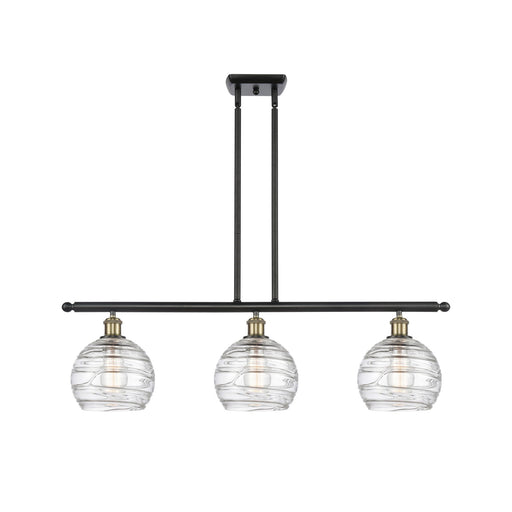 Innovations Athens Deco Swirl 36in 3-Light Island Light | Industrial Black Antique Brass and Clear Deco Swirl Glass | Model 516-3I-BAB-G1213-8CL
