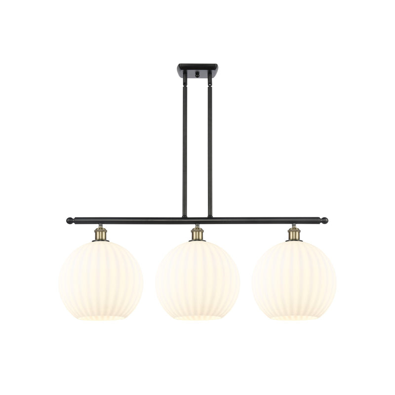 Innovations Ballston 38in 3-Light Island Light | Modern Contempo Black Antique Brass and White Venetian Glass | Kitchen | Model 516-3I-BAB-G1217-12WV