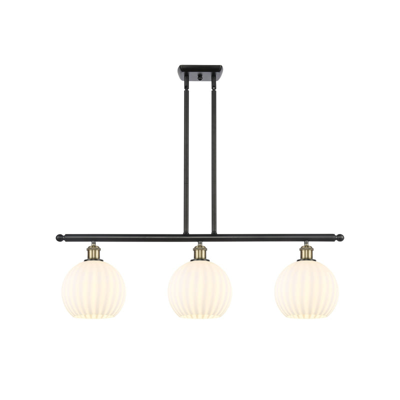 Innovations Ballston 36in 3-Light Island Light | Modern Contempo Black Antique Brass and White Venetian Glass | Kitchen | Model 516-3I-BAB-G1217-8WV