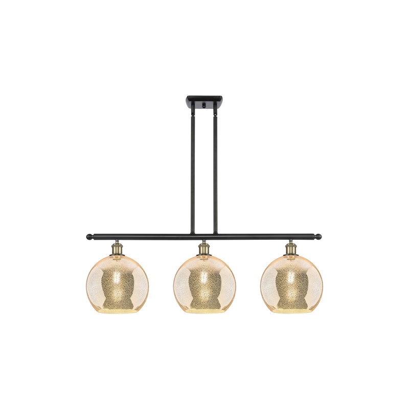 Innovations Athens 36in 3-Light Island Light | Industrial Black Antique Brass and Mercury Glass | Kitchen Island & Dining | Model 516-3I-BAB-G128-10