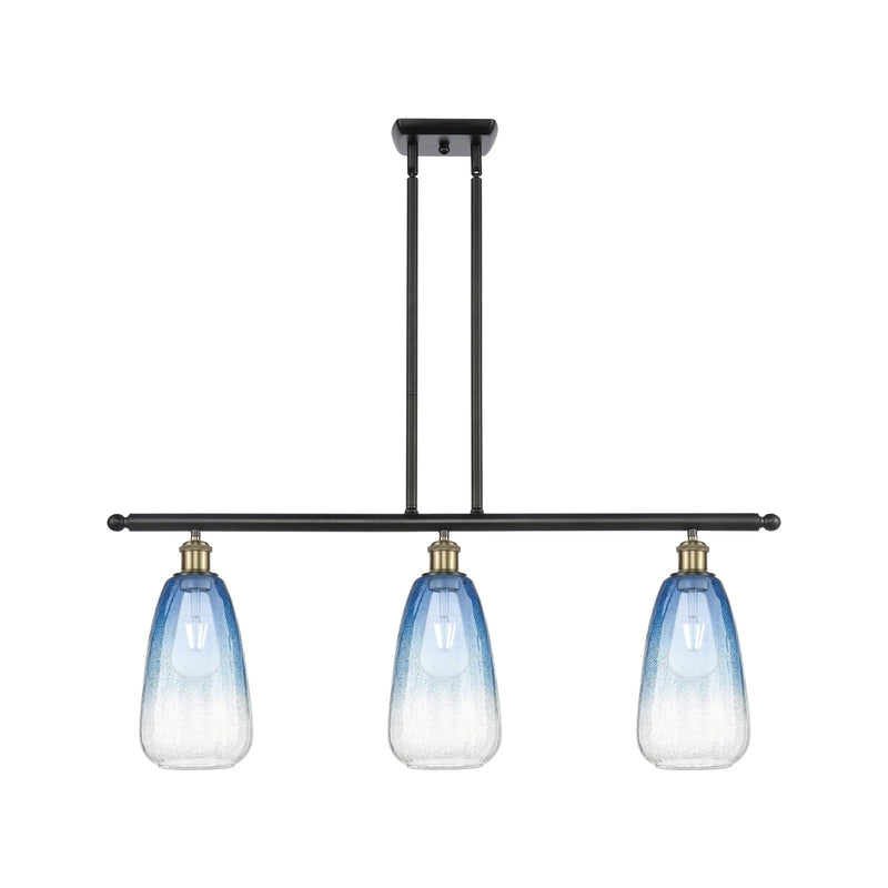 Innovations Brookhaven Almond 36in 3-Light Island Pendant | Industrial Black Antique Brass and Sapphire Blue Glass | Model 516-3I-BAB-G480-6SB