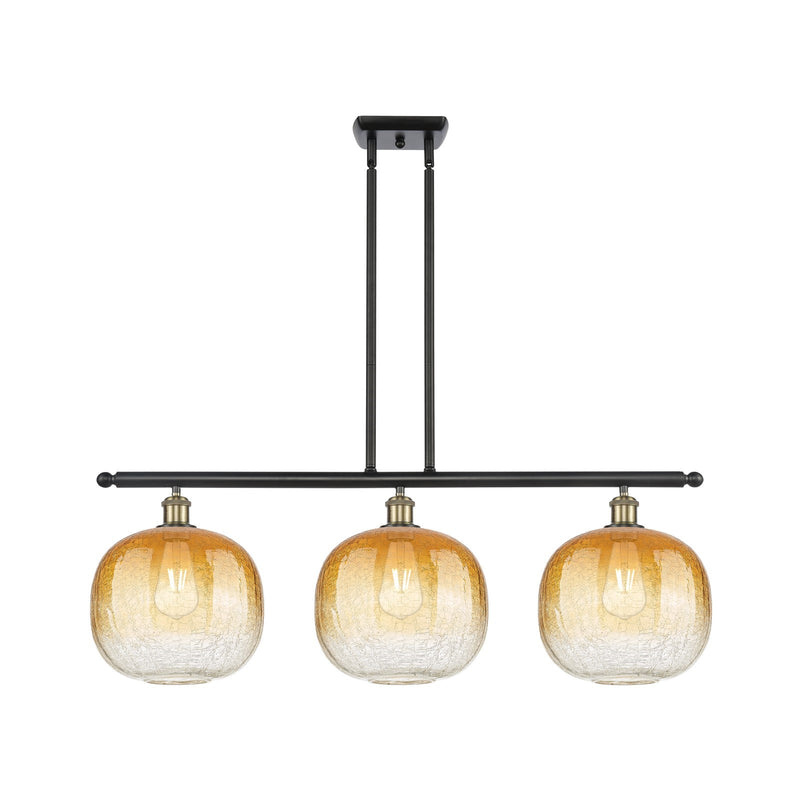 Innovations Brookhaven Sphere 37in 3-Light Island Pendant | Industrial Black Antique Brass and Amber Glass | Kitchen | Model 516-3I-BAB-G481-10AM