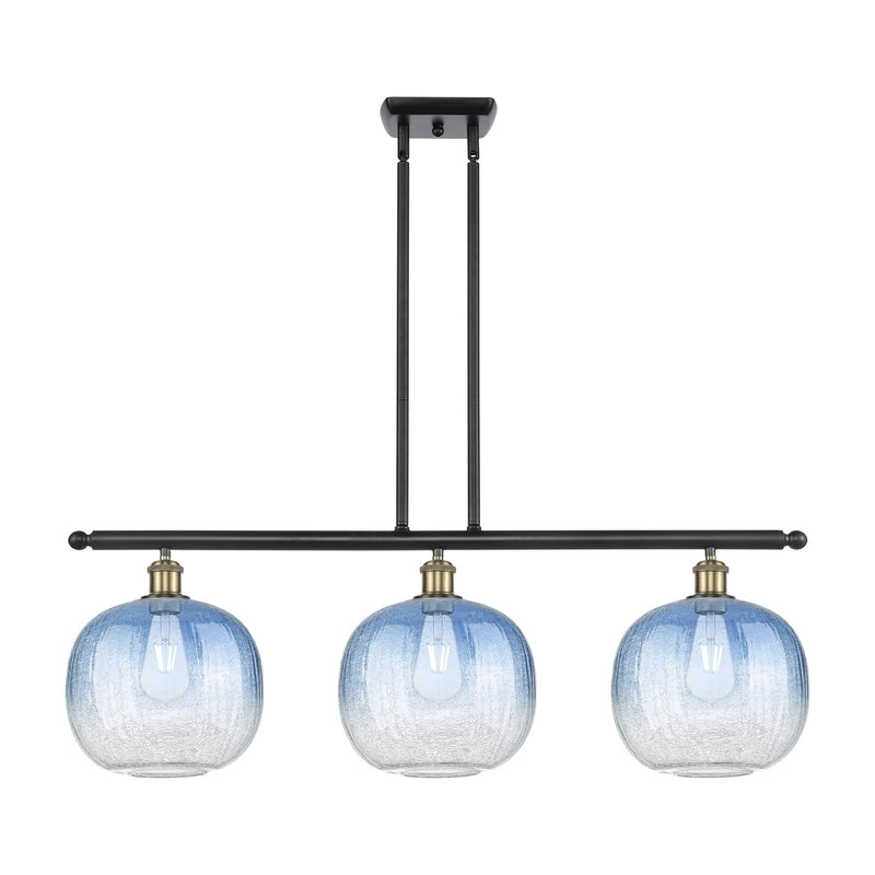 Innovations Brookhaven Sphere 37in 3-Light Island Light | Industrial Black Antique Brass and Sapphire Blue Glass | Model 516-3I-BAB-G481-10SB