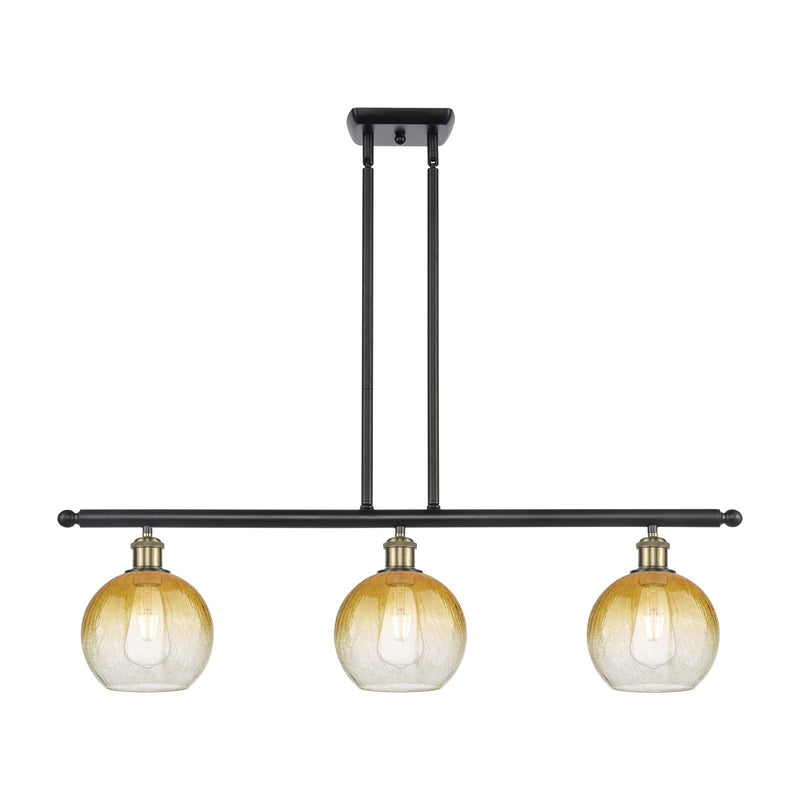Innovations Brookhaven Globe 36in 3-Light Island Light | Industrial Black Antique Brass and Amber Glass | Kitchen Island | Model 516-3I-BAB-G483-8AM