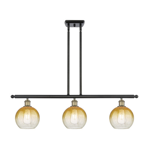 Innovations Brookhaven Globe 36in 3-Light Island Light | Industrial Black Antique Brass and Amber Glass | Kitchen Island | Model 516-3I-BAB-G483-8AM