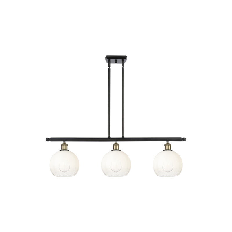 Innovations Brookhaven Globe 36in 3-Light Island Light | Industrial Black Antique Brass and Opal Glass | Kitchen Island | Model 516-3I-BAB-G483-8OP