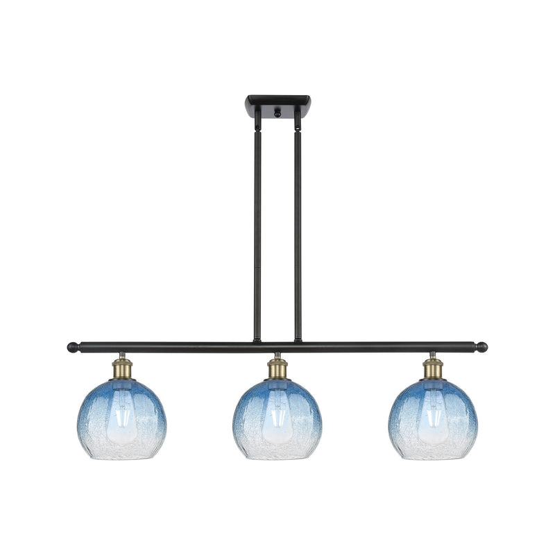 Innovations Brookhaven Globe 36in 3-Light Island Light | Industrial Black Antique Brass and Sapphire Blue Glass | Kitchen | Model 516-3I-BAB-G483-8SB