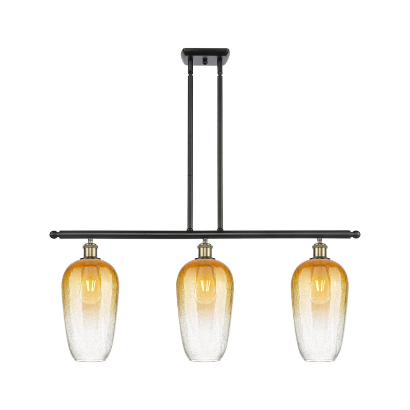 Innovations Brookhaven Flute 36in 3-Light Island Light | Industrial Black Antique Brass and Amber Glass | Kitchen Island | Model 516-3I-BAB-G484-7AM