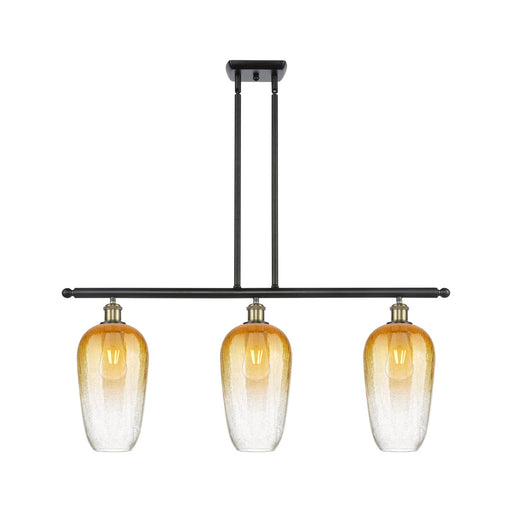 Innovations Brookhaven Flute 36in 3-Light Island Light | Industrial Black Antique Brass and Amber Glass | Kitchen Island | Model 516-3I-BAB-G484-7AM
