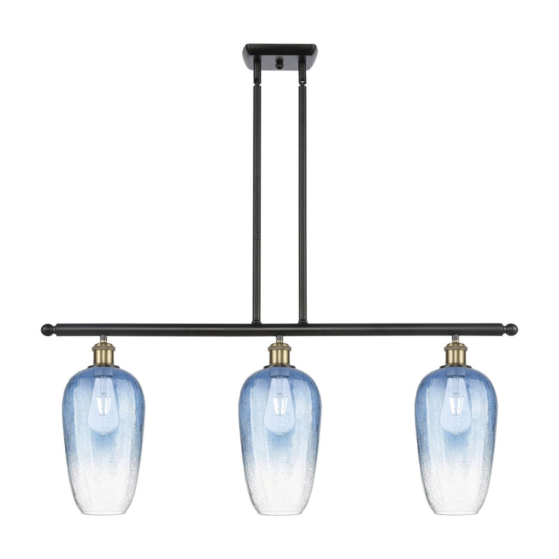 Innovations Brookhaven Flute 36in 3-Light Island Light | Industrial Black Antique Brass and Sapphire Blue Glass | Kitchen | Model 516-3I-BAB-G484-7SB