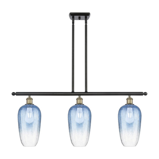 Innovations Brookhaven Flute 36in 3-Light Island Light | Industrial Black Antique Brass and Sapphire Blue Glass | Kitchen | Model 516-3I-BAB-G484-7SB