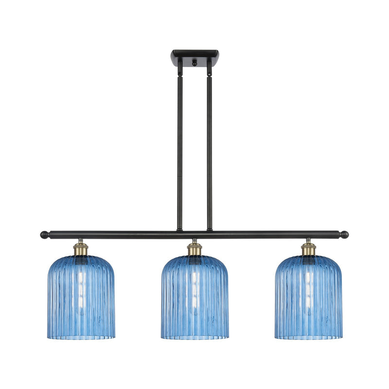 Innovations Bridal Veil 36in 3-Light Island Light | Art Nouveau Black Antique Brass and Princess Blue Glass | Kitchen | Model 516-3I-BAB-G559-8BL