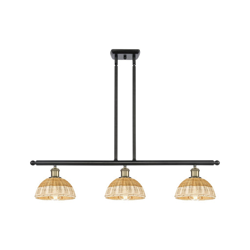 Innovations Bristol Natural II 36in 3-Light Island Pendant | Industrial Black Antique Brass and Natural Fiber Dome | Model 516-3I-BAB-NBD2-75-NAT