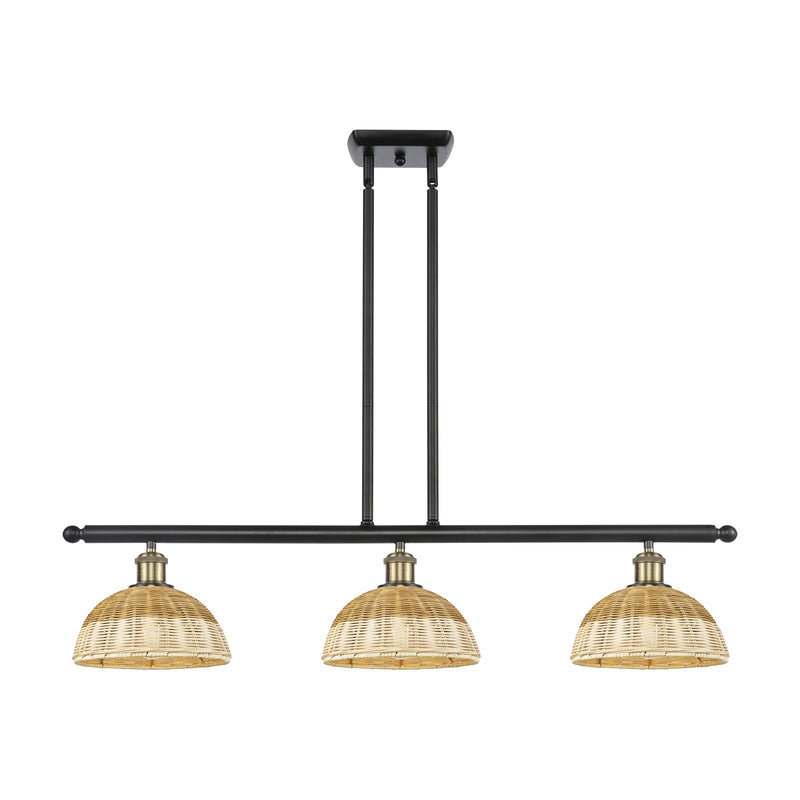 Innovations Bristol Natural II 36in 3-Light Island Pendant | Industrial Black Antique Brass and Natural Fiber Dome | Model 516-3I-BAB-NBD2-9-NAT