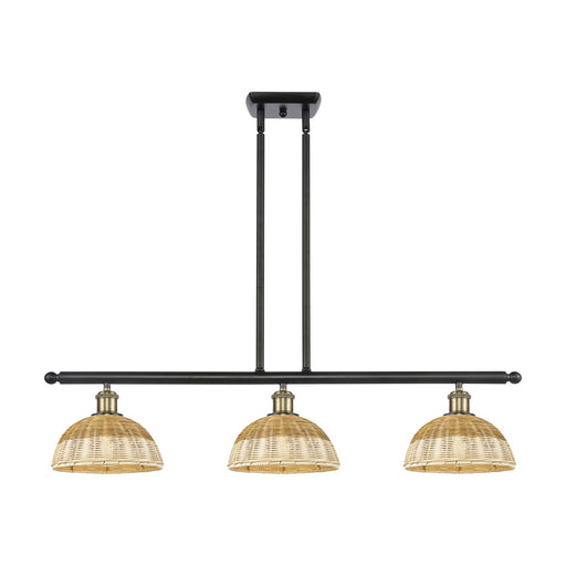 Innovations Bristol Natural II 36in 3-Light Island Pendant | Industrial Black Antique Brass and Natural Fiber Dome | Model 516-3I-BAB-NBD2-9-NAT