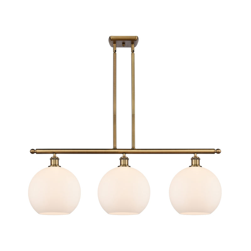 Innovations Athens 36in 3-Light Island Light | Industrial Brushed Brass and Matte White Glass | Kitchen Island & Dining | Model 516-3I-BB-G121-10