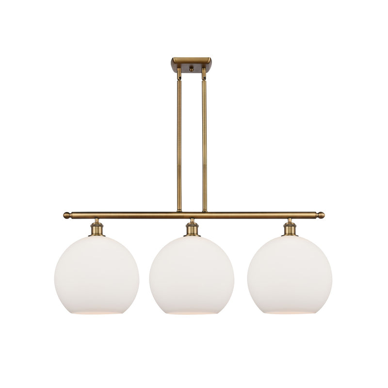 Innovations Athens 38in 3-Light Island Light | Industrial Brushed Brass and Matte White Glass | Kitchen Island & Dining | Model 516-3I-BB-G121-12