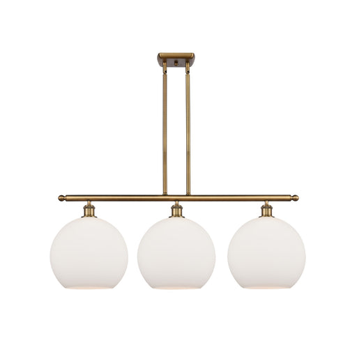 Innovations Athens 38in 3-Light Island Light | Industrial Brushed Brass and Matte White Glass | Kitchen Island & Dining | Model 516-3I-BB-G121-12