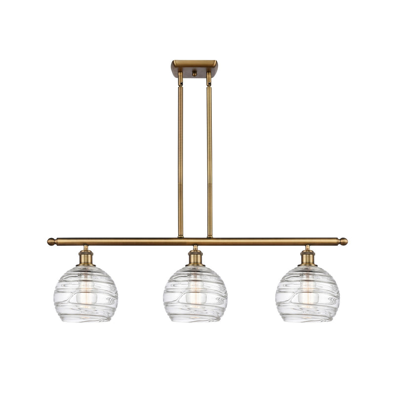 Innovations Athens Deco Swirl 36in 3-Light Island Light | Industrial Brushed Brass and Clear Glass | Kitchen Island | Model 516-3I-BB-G1213-8CL