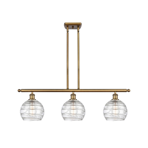 Innovations Athens Deco Swirl 36in 3-Light Island Light | Industrial Brushed Brass and Clear Glass | Kitchen Island | Model 516-3I-BB-G1213-8CL