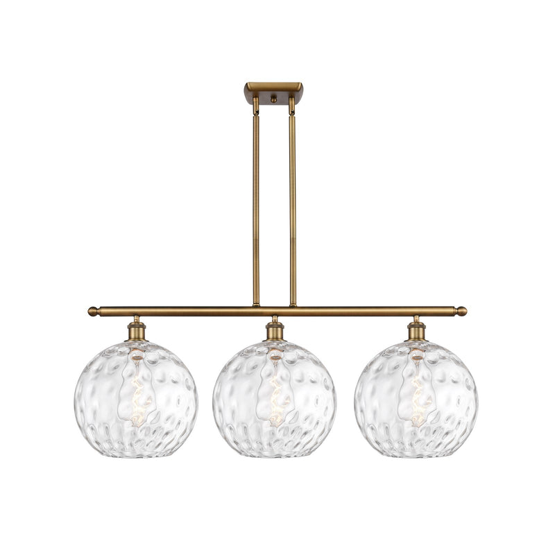 Innovations Athens 38in 3-Light Island | Brushed Brass and Clear Water Glass | Kitchen Island & Dining Room | 38.5 x 14 in | Model 516-3I-BB-G1215-12