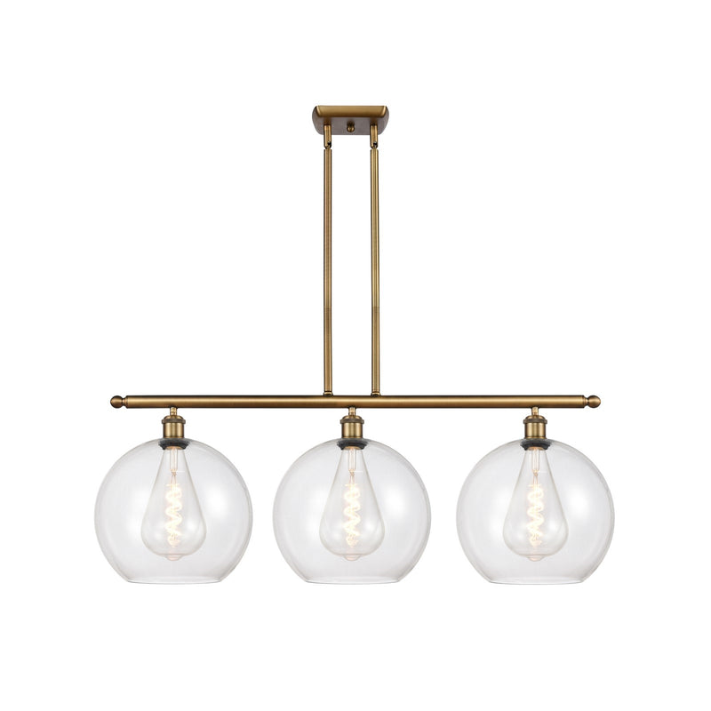 Innovations Athens 38in 3-Light Island | Brushed Brass and Clear Glass | Kitchen Island & Dining Room | 38.25 x 14.12 in | Model 516-3I-BB-G122-12