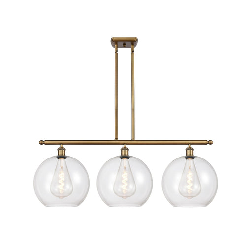 Innovations Athens 38in 3-Light Island | Brushed Brass and Clear Glass | Kitchen Island & Dining Room | 38.25 x 14.12 in | Model 516-3I-BB-G122-12