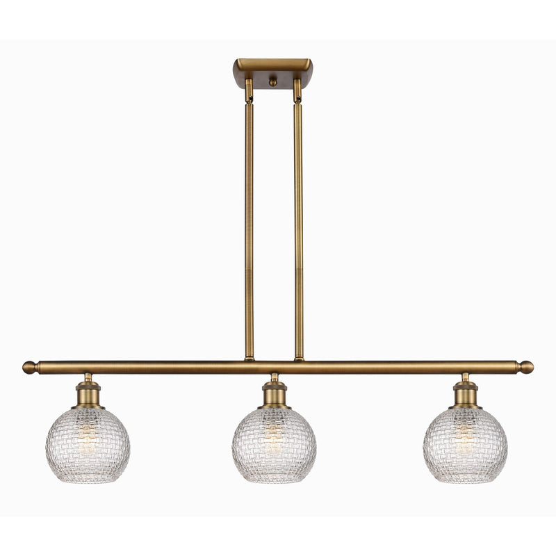 Innovations Athens 36in 3-Light Island | Brushed Brass and Clear Basket Weave Glass | Kitchen Island & Dining Room | Model 516-3I-BB-G122C-6CL